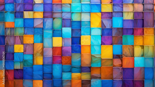 An abstract composition of colorful squares on a vibrant background