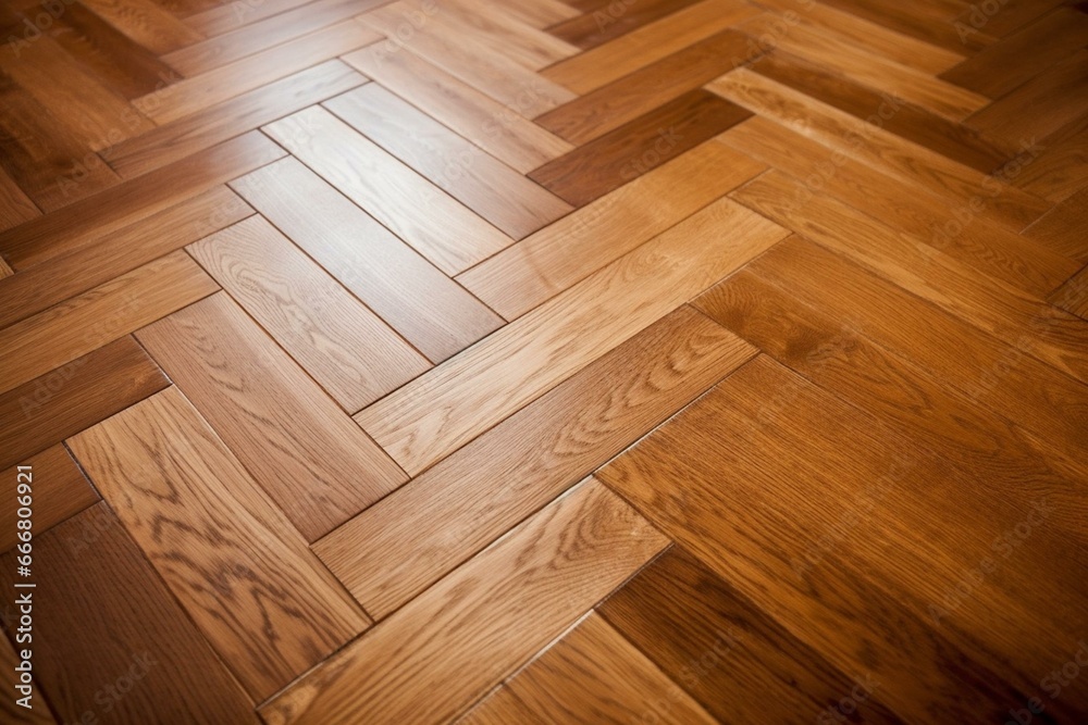 Oak parquet flooring in the room. Generative AI - obrazy, fototapety, plakaty 