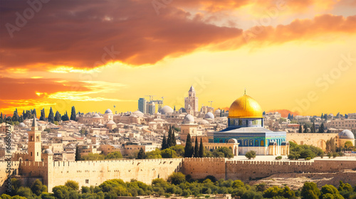 view on Jerusalem and the Temple Mount with the Dome of the Rock