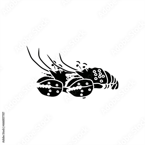 silhouette illustration of two fat lobsters side by side for icon or logo