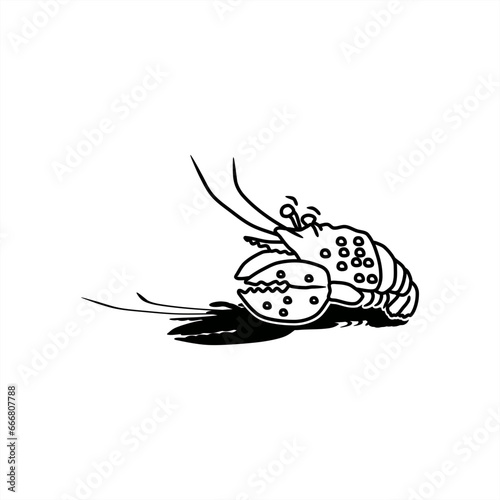 line art illustration with shadow of fat obster for icon or logo
