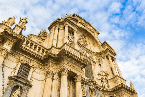 Facade of the historic cathedral in Murcia, Spain