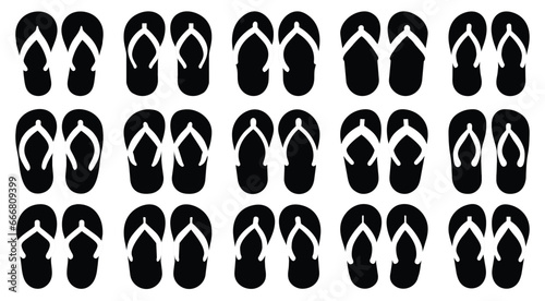 Silhouette flip flops set, slippers icon, logo sign symbol, vector illustration isolated on white background, editable