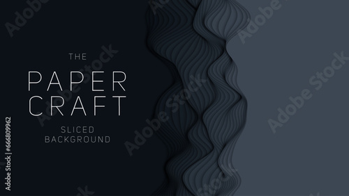 Dark paper layers. 3D abstract gradient papercut. Colorful origami shape concept