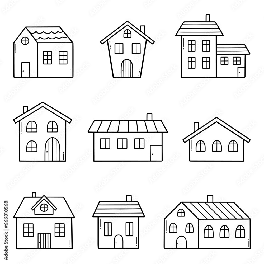 House doodle set. City buildings in sketch style. Hand drawn vector illustration isolated on white background House doodle set. City buildings in sketch style. Hand drawn vector illustration isolated on white background