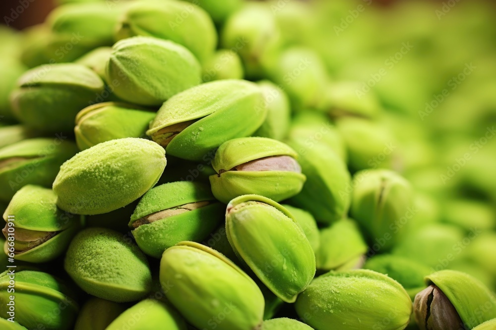 A small pile of green, shelled pistachios, perfect for adding a crunch and nutty flavor to your Christmas cookies or fruit cakes.