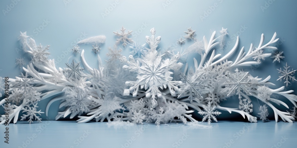 Resting on a bed of evergreen needles, a snowflake stands out with its layered, intricate design and delicate icy edges. Resting on a bed of evergreen needles, a snowflake stands out with its layered, intricate design and delicate icy edges.