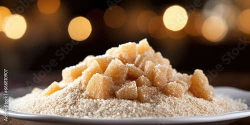 Closeup of a mound of light brown sugar, with its soft and moist texture, ready to add sweetness to your holiday treats.