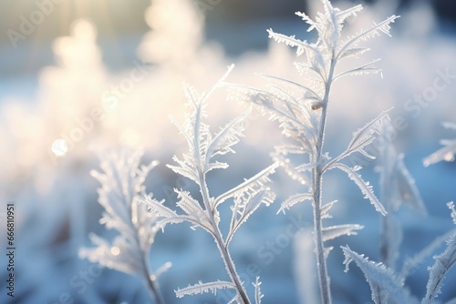 Up close, frost creates a stunning landscape with its intricate tendrils and sparkling crystals.