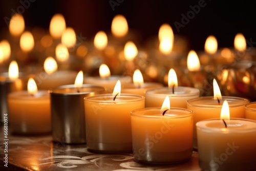 A group of candles burning together, their flames creating a warm and welcoming ambiance.
