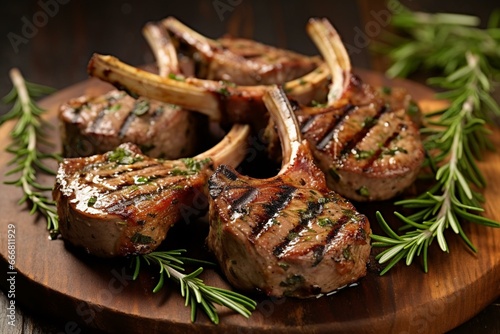Grilled lamb chops with rosemary. Generative AI photo