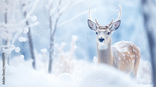 Wild deer in the forest in winter background. AI generated image © prastiwi