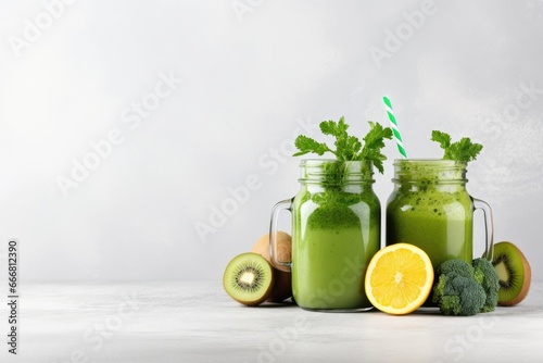 Glass jar with green health smoothie
