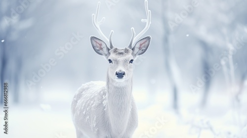 Wild deer in the forest in winter background. AI generated image © prastiwi