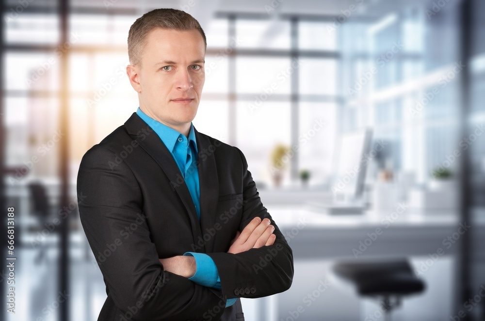 Portrait of business man at work in modern office, AI generated image Portrait of business man at work in modern office, AI generated image