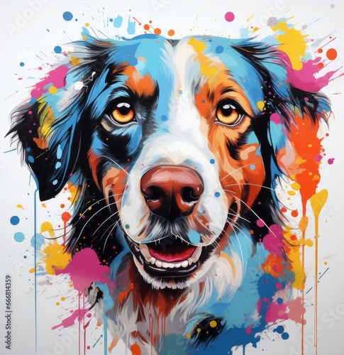 illustration colorful dog head with its vibrant and lively hair stands out against the background  colorful puppy