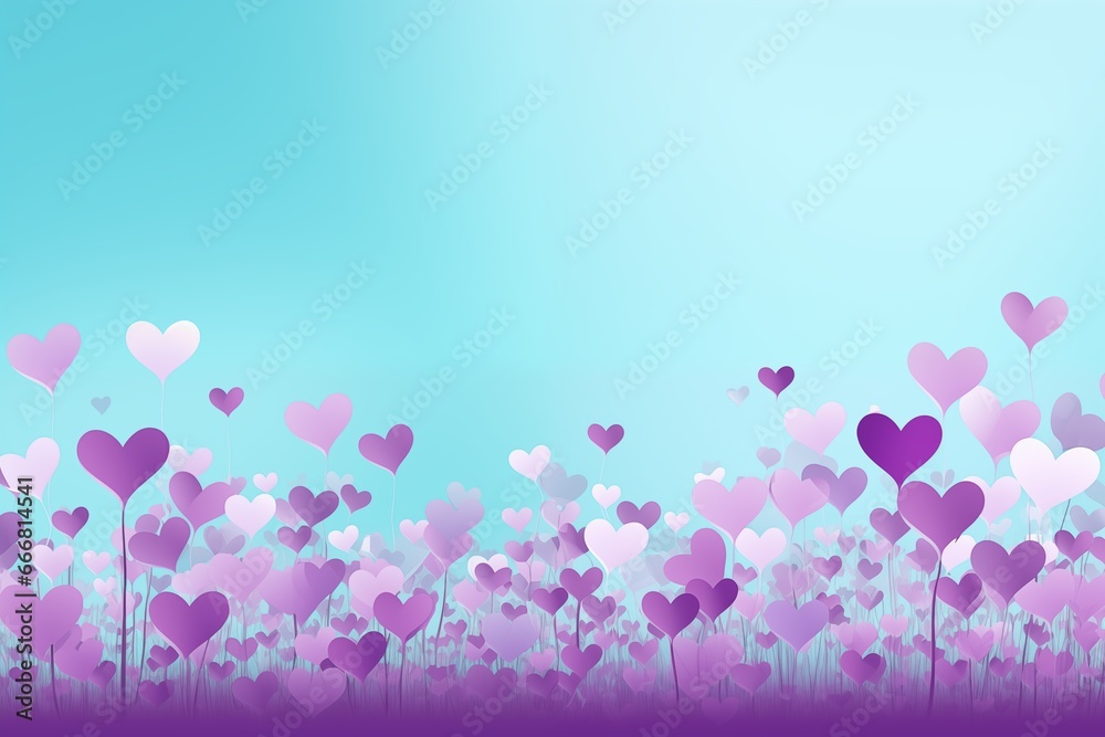 Illustration of little pastel violet hearts standing like flowers on the meadow on turquoise background. Valentine's day concept. Illustration of little pastel violet hearts standing like flowers on the meadow on turquoise background. Valentine's day concept.