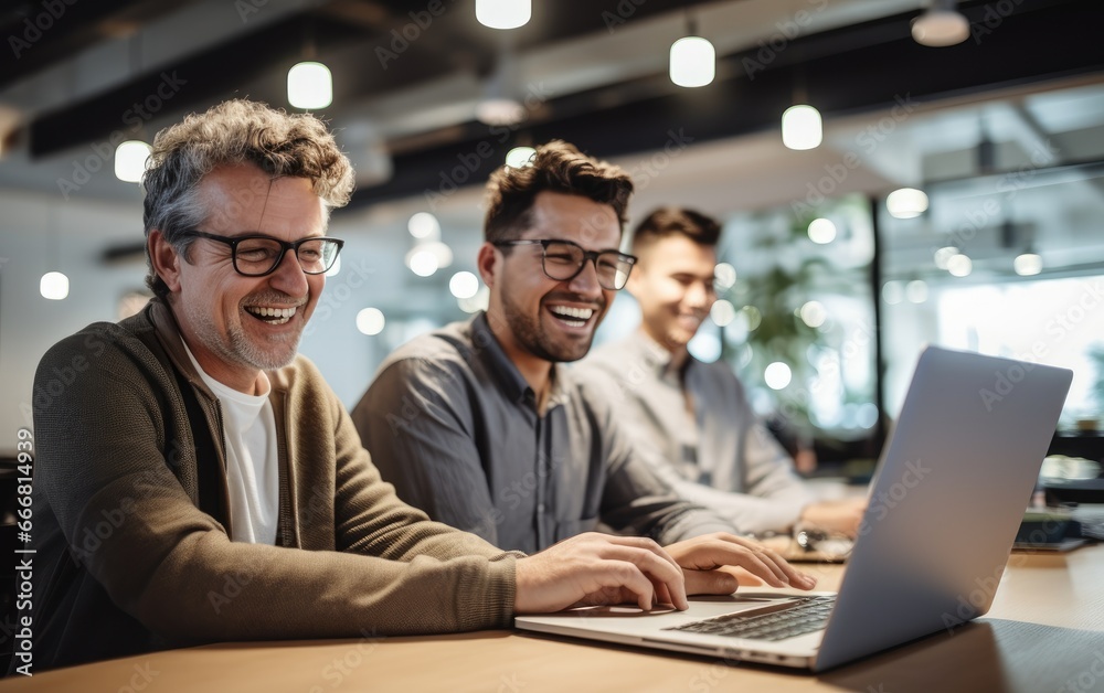 Friends programmers is looking at the laptop with codes, seems happy Friends programmers is looking at the laptop with codes, seems happy