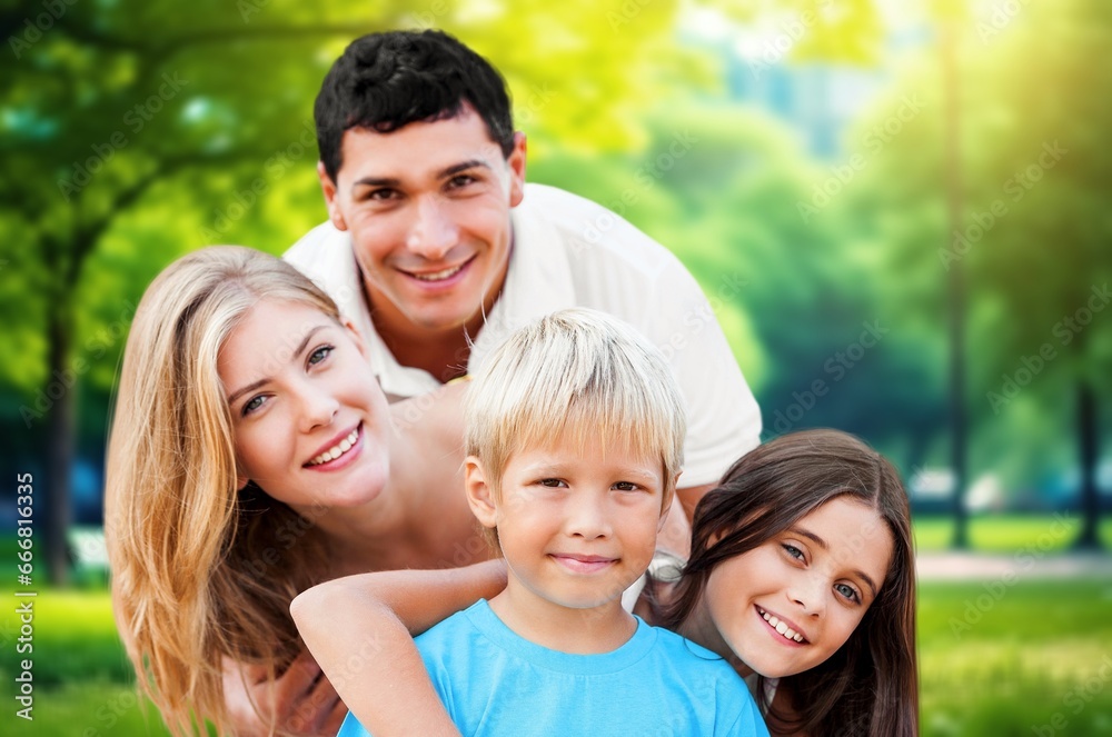 Cheerful parents with happy child at park, AI generated image Cheerful parents with happy child at park, AI generated image