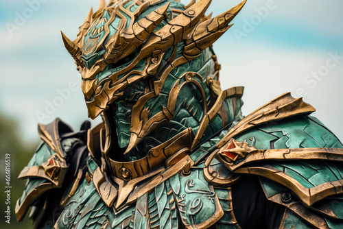 warrior with golden and green armor, wallpaper, gamer, background,