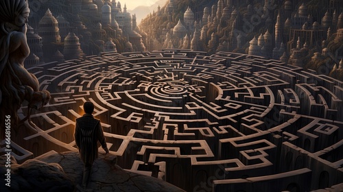 Fantasy landscape with a labyrinth. AI generation