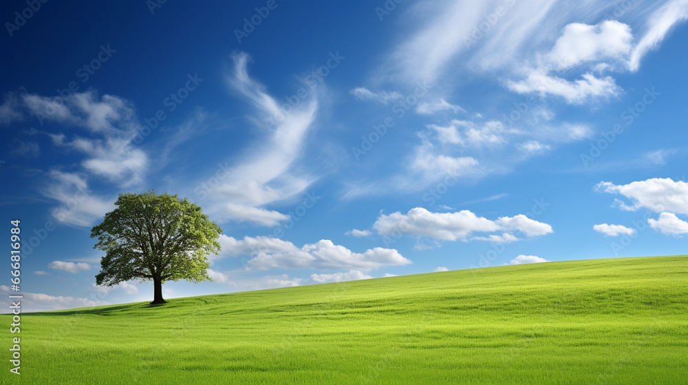green field tree and blue skygreat green field tree and blue skygreat