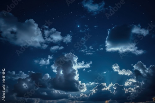 Beautiful starry night sky. Evening panorama in blue tones © grape_vein