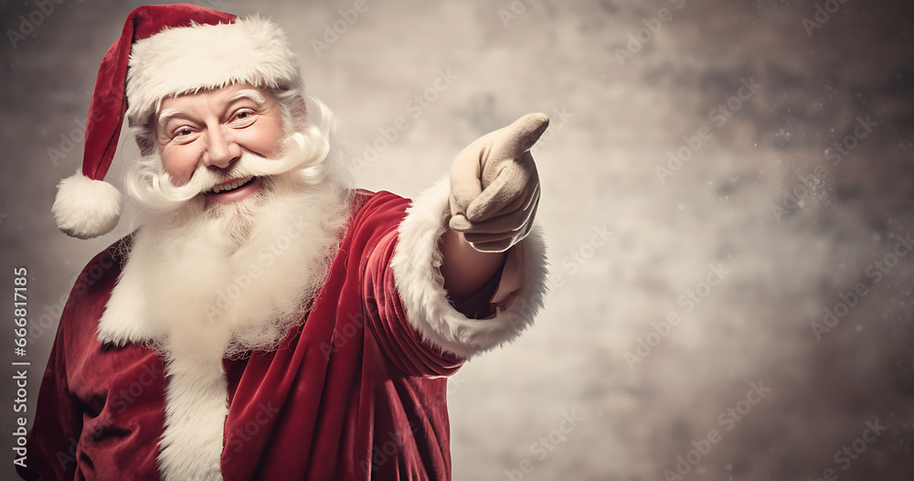 Happy Santa Claus pointing with copy space
