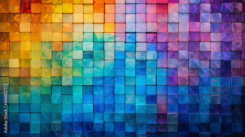 A vibrant and colorful abstract background with a mosaic of squares