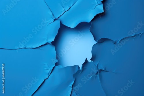 Torn and ripped paper hole on a blue background