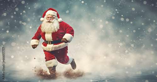 Happy Santa Claus Running with copy space