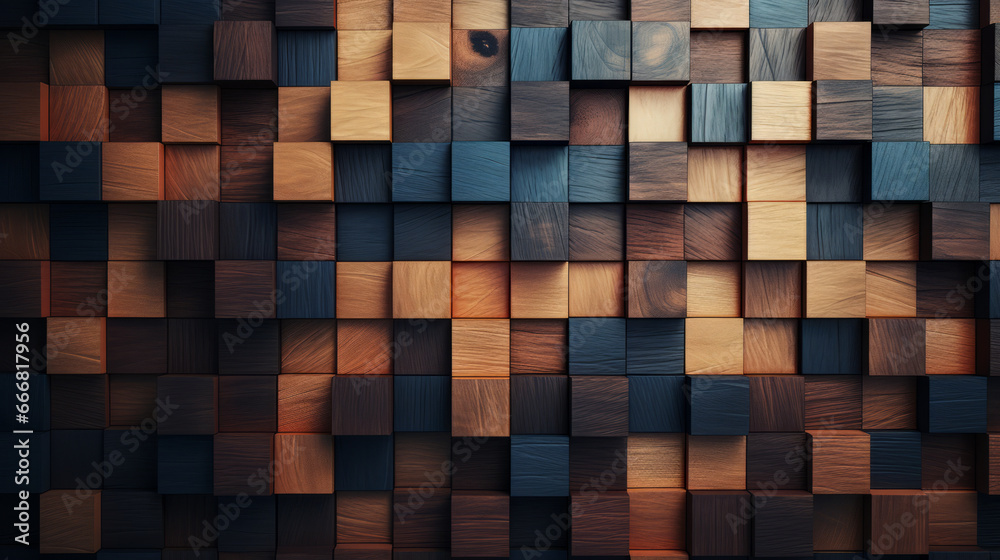 A rustic wooden wall with textured blocks A rustic wooden wall with textured blocks
