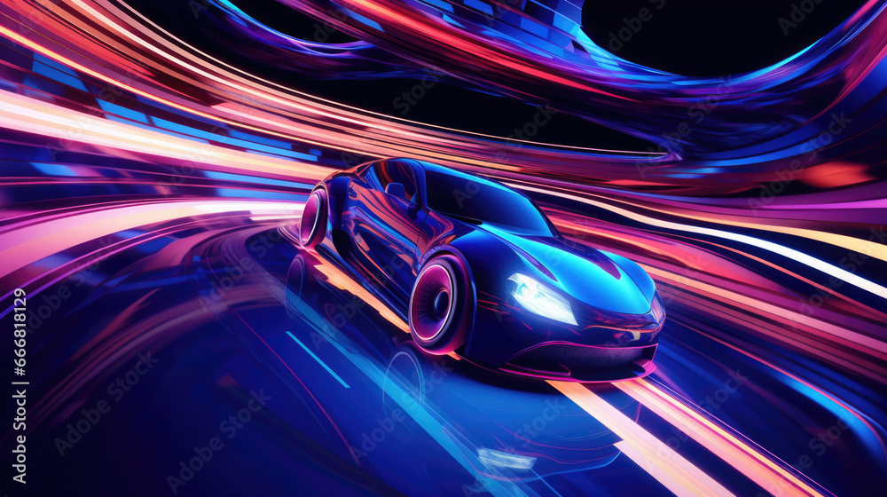 futuristic racing car with light neon effects