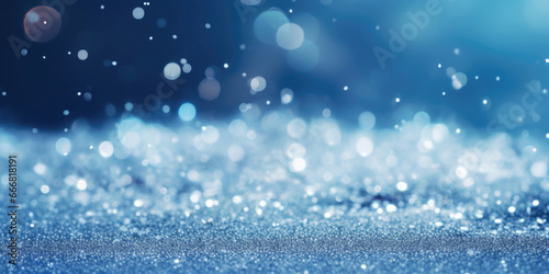 Shiny blue snow and ice winter background with copy space