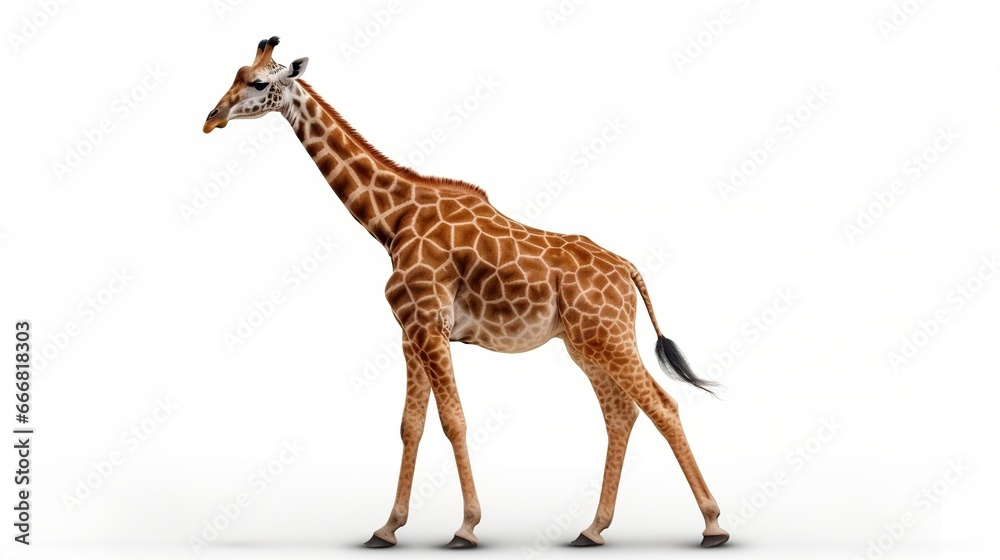 Side view of African giraffe on white background. AI generated image