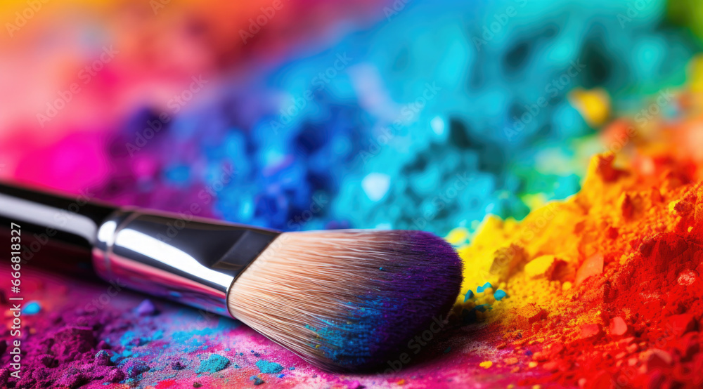 cosmetic brush with colorful rainbow powder cosmetic brush with colorful rainbow powder