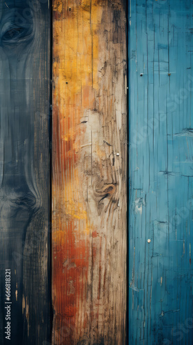 A vibrant and textured close-up of a wooden wall with a variety of colors