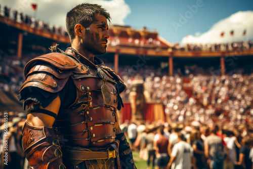 gladiators and roman soldiers, empire, scenes, cinematic style photo