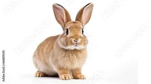 Beautiful brown fluffy rabbit in white background. AI generated image