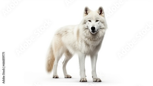 Furry dangerous iberian wolf in white background. AI generated image