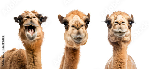 Group of camels with funny faces expression