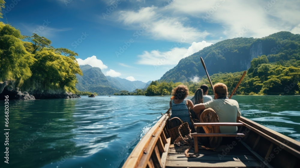 Visitors happily climb aboard the boat, eager to experience the breathtaking scenery from the water
