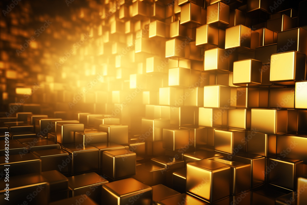 Fototapeta premium A group of gold cubes background 3D