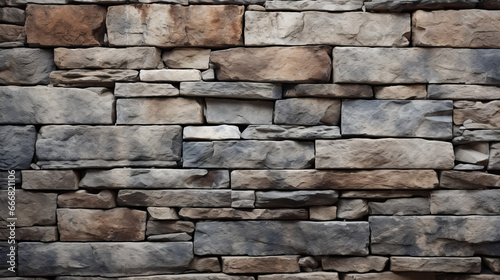 A textured and diverse stone wall showcasing a variety of rock types