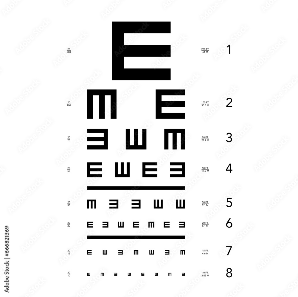 e-chart-eye-test-chart-tumbling-medical-illustration-line-vector