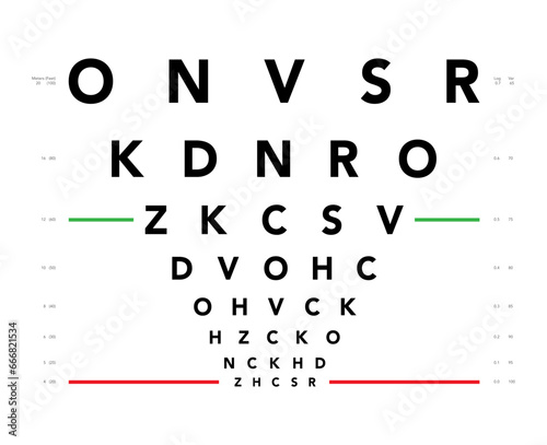 LogMAR chart Eye Test Chart medical illustration. Line vector sketch style outline isolated on white background. Vision board optometrist ophthalmic for visual examination Checking optical glasses