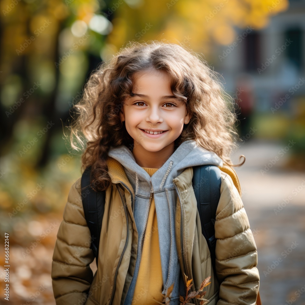 funny schoolgirl girl on autumn background funny schoolgirl girl on autumn background