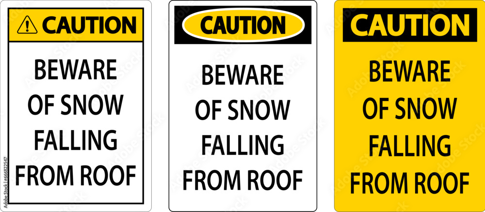 Caution Sign Beware Of Snow Falling From Roof