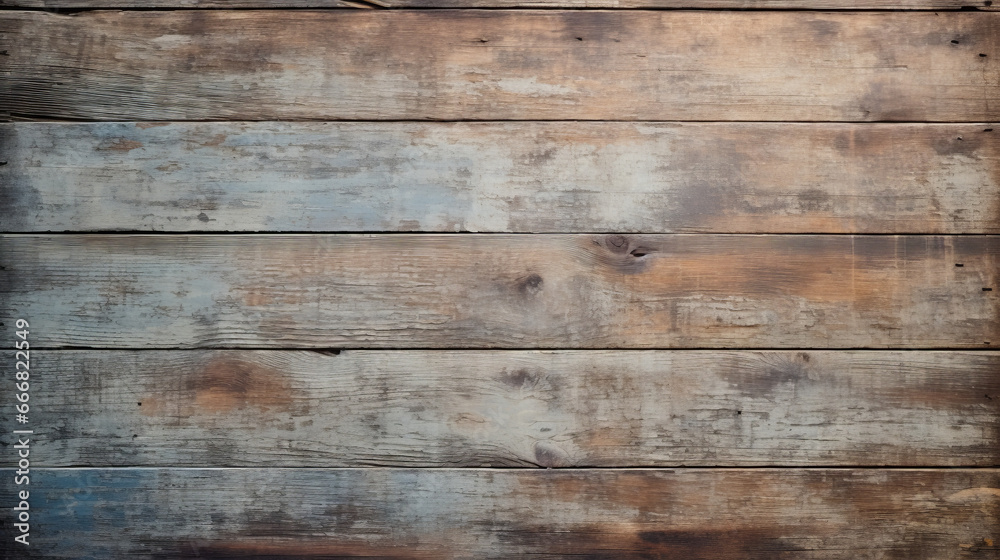 A detailed shot of a weathered wooden surface with chipping paint