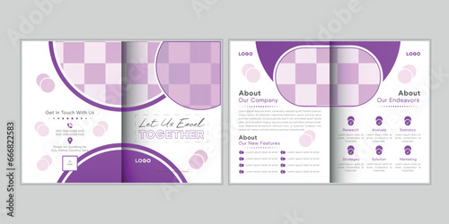 Geometric Bi-Fold brochure design for a modern corporate business organization. Seamless design with creative design concept and editable content.